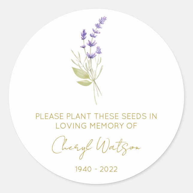 Simple Lavender Memorial Seed Packet Classic Round Sticker (Front)