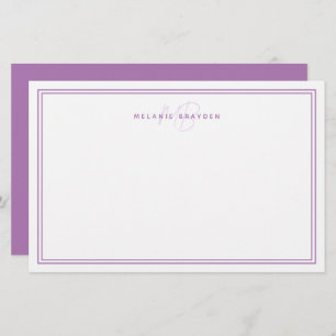 Simple Lavender Minimalist Monogram Two Border Stationery