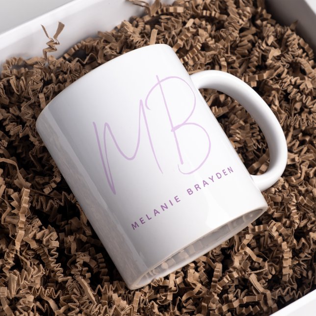 Simple Lavender Minimalist Two Monogram Name Coffee Mug (Creator Uploaded)