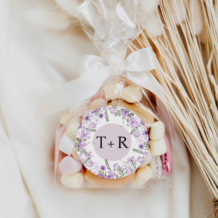 Simple Lavender Monogram Wedding Classic Round Sticker