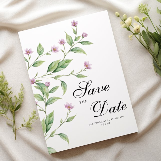 Simple lavender pink green floral Save The Date Invitation (Simple lavender pink green floral Save The Date )
