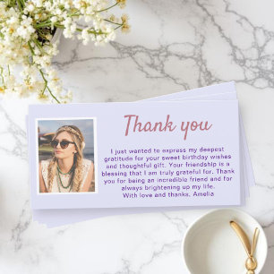 Simple Lavender Purple Photo Birthday  Thank You Card
