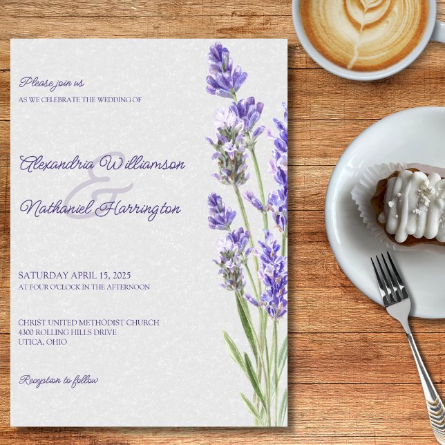 Simple Lavender Sprigs on Soft Grey Wedding Invitation (Creator Uploaded)