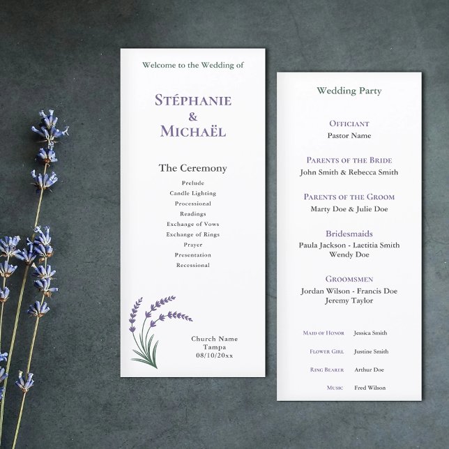 Simple Lavender Wedding Ceremony Program Menu (Simple Lavender Wedding Ceremony Program)