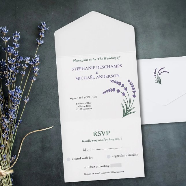 Simple Lavender Wedding RSVP All In One Invitation (Simple Lavender Wedding RSVP All In One Invitation)