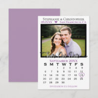 Simple Lavender & White Calendar & Photo Wedding