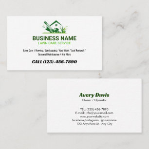 Simple Lawn Care Service Logo Yard work Landscaper Business Card