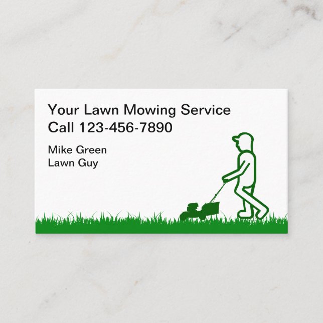 Simple Lawn Mowing Green Grass Business Card (Front)