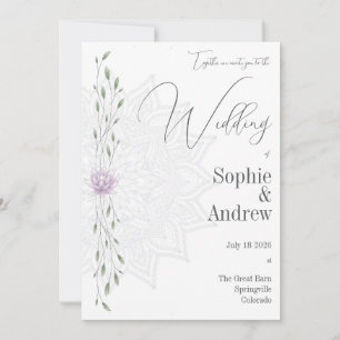 Simple Leaf and Pink Lotus with Mandala Wedding Invitation