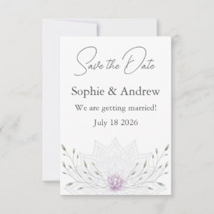 Simple Leaf and Pink Lotus with Mandala Wedding Save The Date