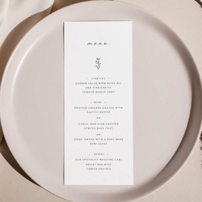 Simple Leaf Black & White Wedding Dinner Menu (Creator Uploaded)