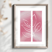 Simple Leaf Line Art Outline Pink Background