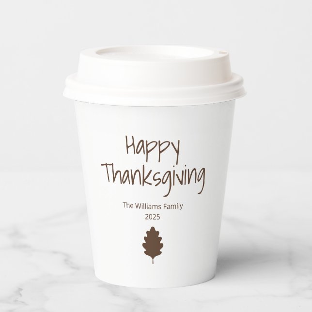 Simple Leaf Modern Family Thanksgiving Dinner Paper Cups (Front)