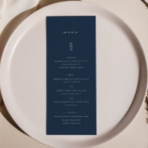 Simple Leaf Navy Blue Wedding Dinner Menu