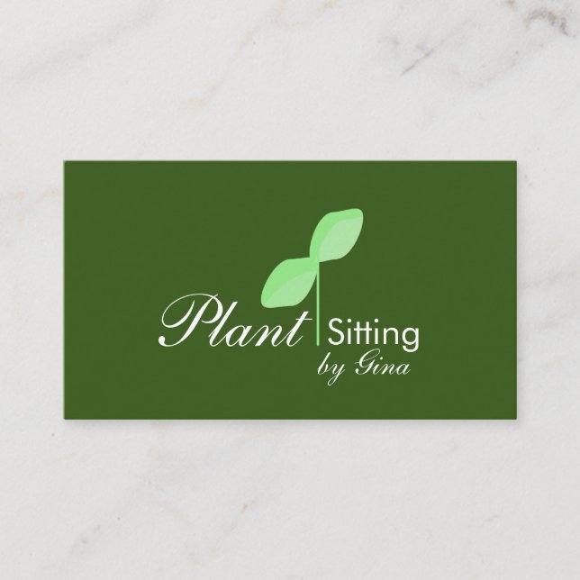 Simple Leaf Plant Sitting Logo Business Card (Front)