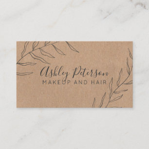 Simple leaf rustic kraft hair makeup typography business card
