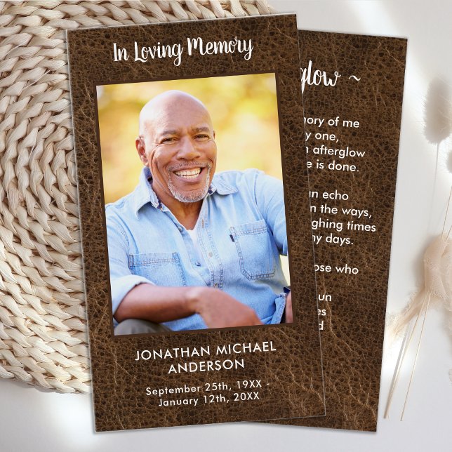 Simple Leather Photo Funeral Memorial Prayer Card (Creator Uploaded)