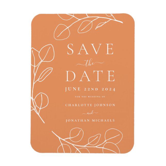 Simple Leaves Apricot Wedding Magnet (Vertical)