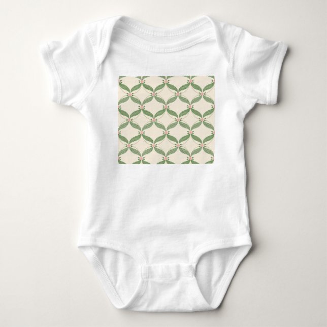 Simple Leaves Flowers Grid Pattern Baby Bodysuit (Front)