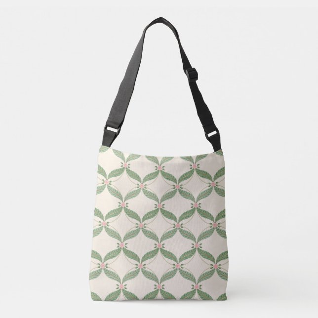 Simple Leaves Flowers Grid Pattern Crossbody Bag (Front)