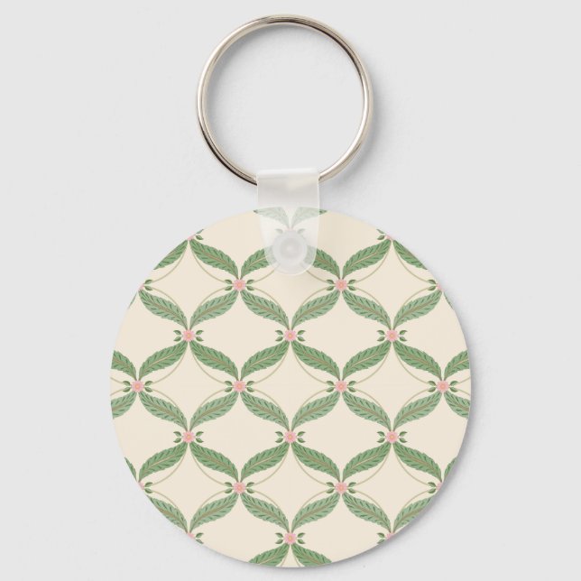 Simple Leaves Flowers Grid Pattern Key Ring (Front)