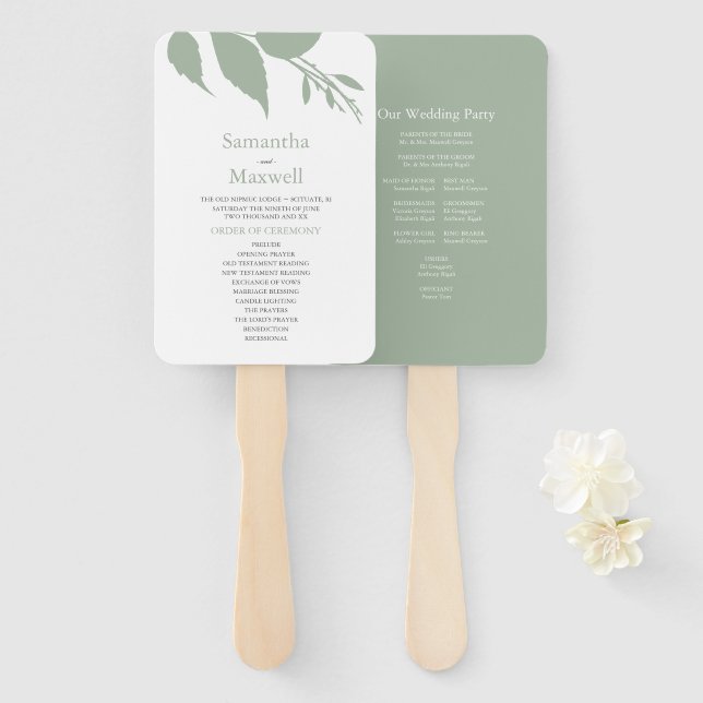 Simple Leaves Green Wedding Hand Fan (Front and Back)