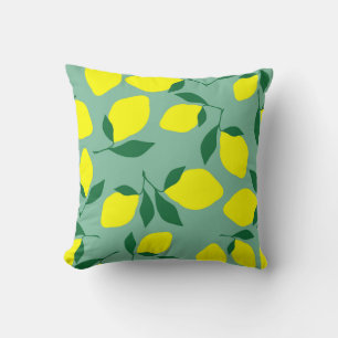 Simple Lemon, Green Background Print. Cushion