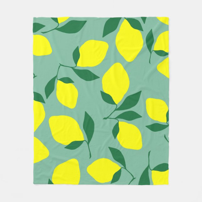 Simple Lemon, Green Background Print. Fleece Blanket (Front)