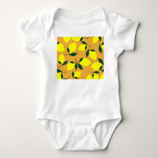 Simple lemon pattern, orange background. baby bodysuit (Front)