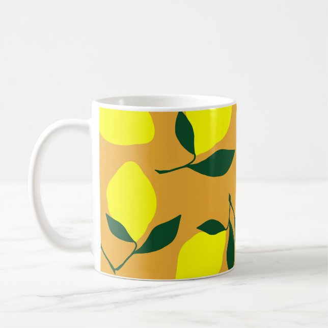 Simple lemon pattern, orange background. coffee mug (Left)
