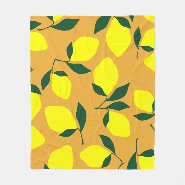 Simple lemon pattern, orange background. fleece blanket (Front)