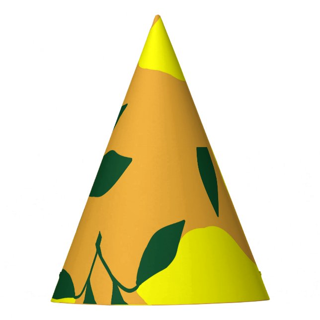 Simple lemon pattern, orange background. party hat (Front)