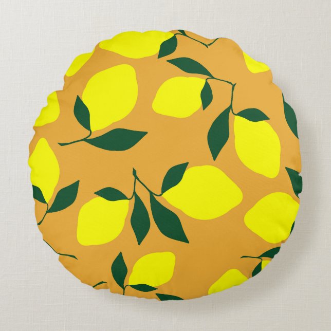Simple lemon pattern, orange background. round cushion (Front)