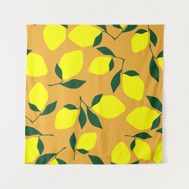 Simple lemon pattern, orange background. tapestry (Front)