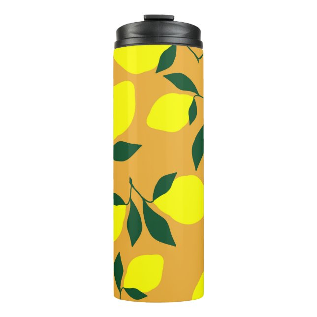 Simple lemon pattern, orange background. thermal tumbler (Front)