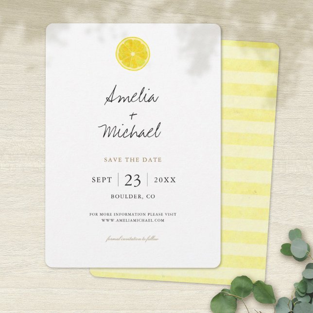 Simple Lemon Save the Date Invitation Flat Card (Creator Uploaded)
