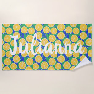 Simple Lemon Slices Pattern Botanical Personalised Beach Towel