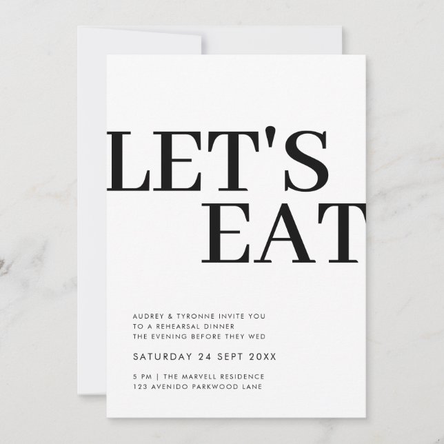 Simple Let's Eat Modern Rehearsal Dinner Invitation (Front)