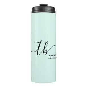Simple Letter Initial Monogram aqua and black Thermal Tumbler
