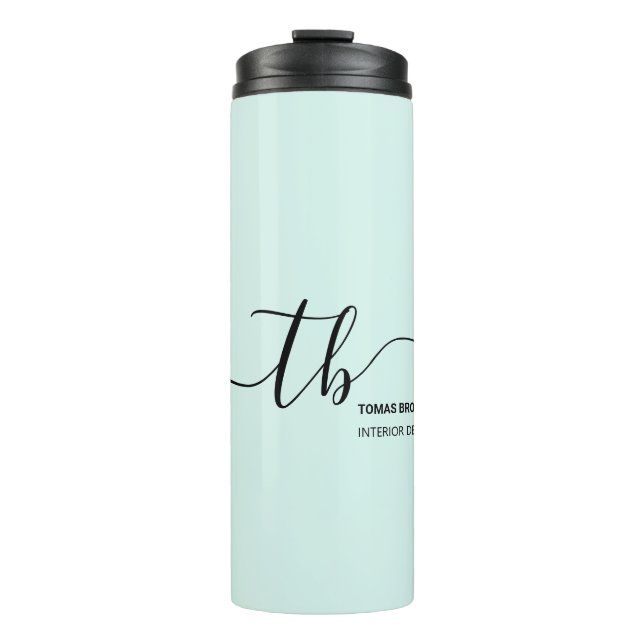 Simple Letter Initial Monogram | aqua and black Thermal Tumbler (Front)