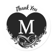 Simple Letter M Heart Foliage Wedding Thank You