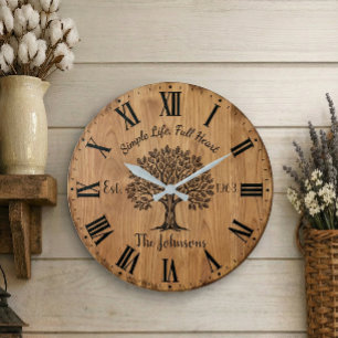 Simple Life Full Heart   Custom Oak Tree Family  Large Clock