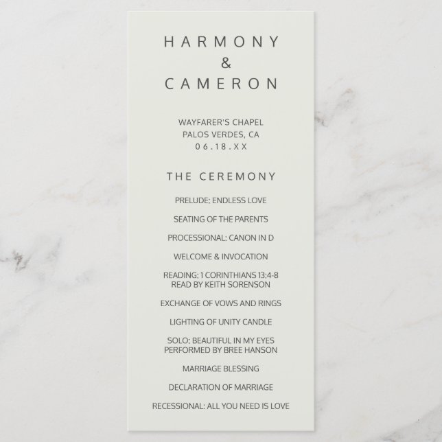 Simple Light Beige Wedding Programme (Front)