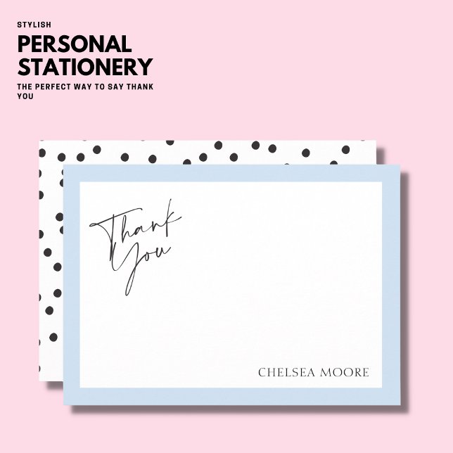 Simple Light Blue Border Spot Flat Thank You Card (Creator Uploaded)