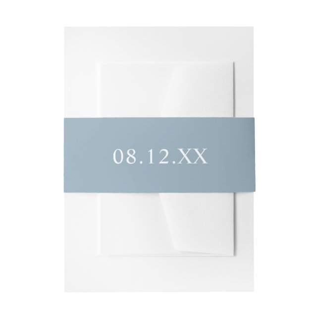 Simple Light Blue Date Wedding Invitation Belly Band (Front Example)