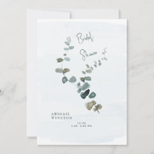 Simple Light Blue Eucalyptus Bridal Shower  Invitation