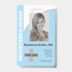 Simple Light Blue Logo Barcode ID Registered Nurse Badge