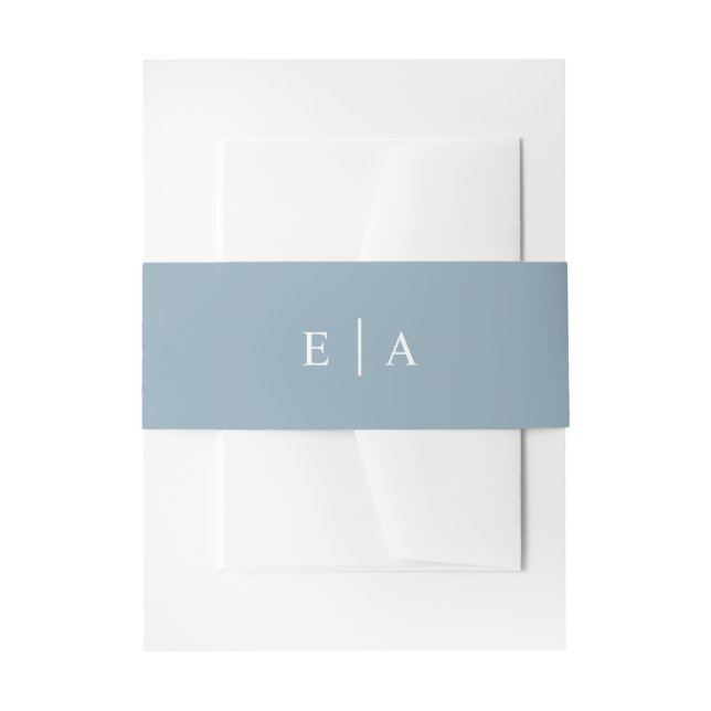 Simple Light Blue Monogram Wedding Invitation Belly Band (Front Example)