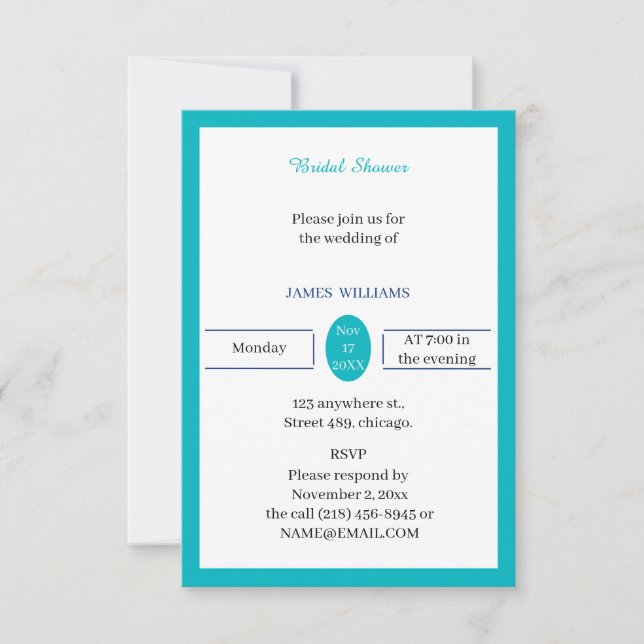 Simple Light Blue Personalised Bridal Shower Invitation (Front)