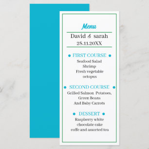 Simple Light Blue Personalised Wedding Dinner Menu